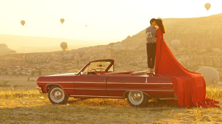 Cappadocia Photo Shoot with Classic Car and Flying Dress - Why a classic car plus flying dress works so well in Cappadocia