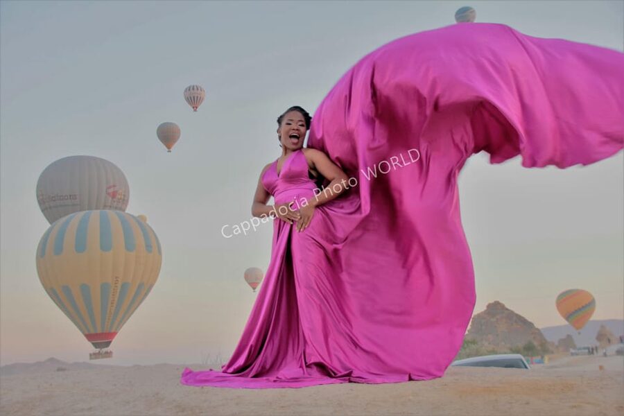 Cappadocia Photoshoot with Flying Dress - Why this Cappadocia flying dress shoot works with balloon views