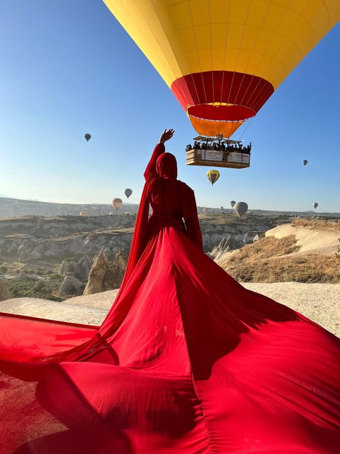 Cappadocia: Private Outdoor Photoshoot at Sunrise w/Transfer - Sunrise photos in Cappadocia, with the flying-dress factor
