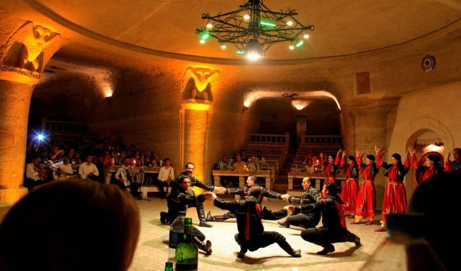 Cappadocia: Traditional Turkish Performance Night with Drink - The show sequence: fire and drums, then the knife-and-belly combo