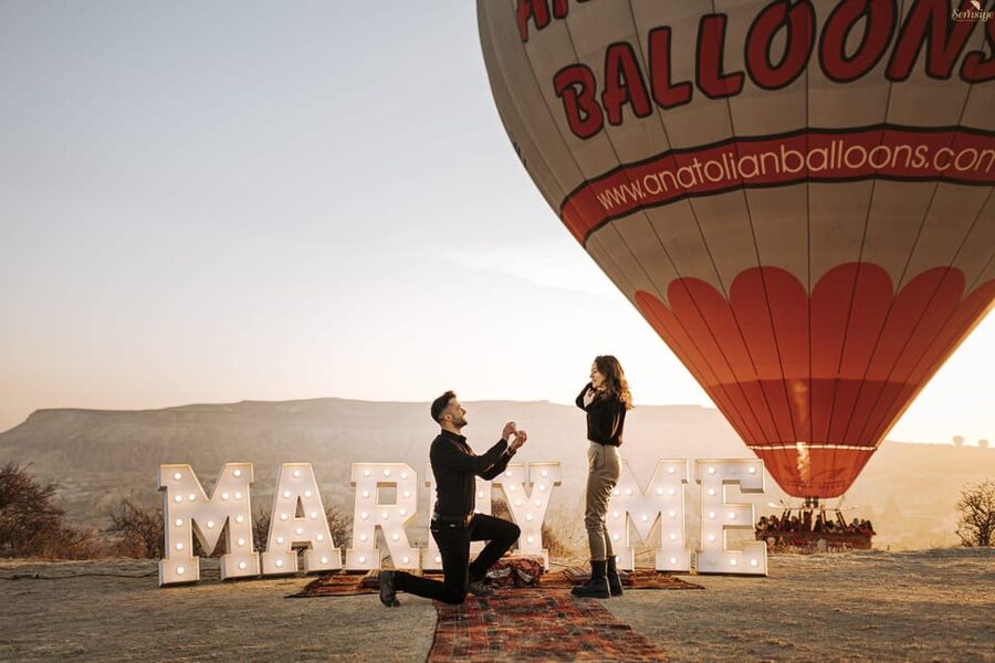 Marriage Proposal Surprise & Engagement in Cappadocia - Hot Air Balloons From a Viewpoint, Not a Balloon Ride